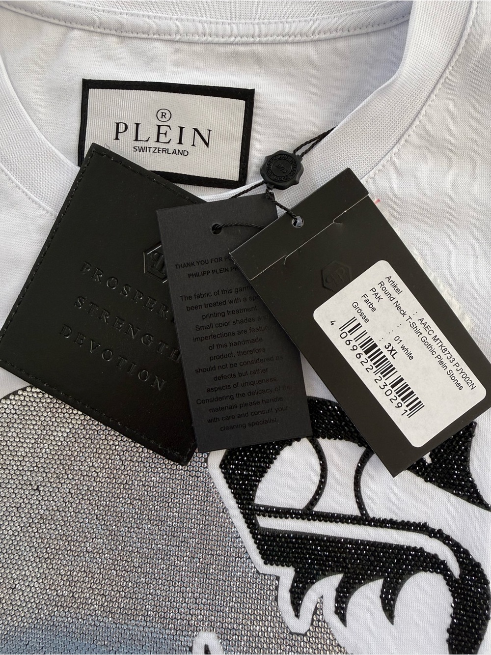 Philipp Plein Gothic Plein Stones White Skull T-Shirt NWT Size 3XL - Picture 6 of 7